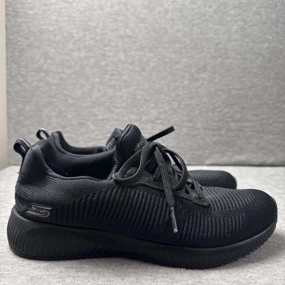 Skechers Womens BOBS Sport Squad SN 31362 Black Running Shoes Lace Up Size 9‎